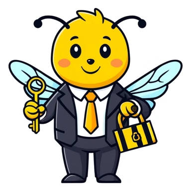 a bee in an office suit with keys in her hand.  sticker