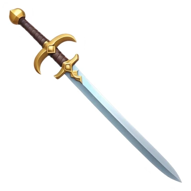 Clash of Clans aesthetic: Cinematic Playful Sword Emoji, rendered in a 3D vector-style similar to standard emojis with minimal shading and bold, simplified shapes. A compact, isometric blade with a gleaming, intricately designed hilt and a razor-sharp edge, softly glowing with a heroic, battle-ready charm. Simplified yet unmistakably iconic, highly detailed and consistent, glowing with a soft radiant brilliance and high shine. Stylized with a touch of medieval finesse and a soft glowing outline, capturing the essence of a legendary sword with a friendly, playful vibe! sticker