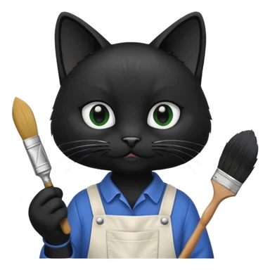 Black cat in painters outfit sticker
