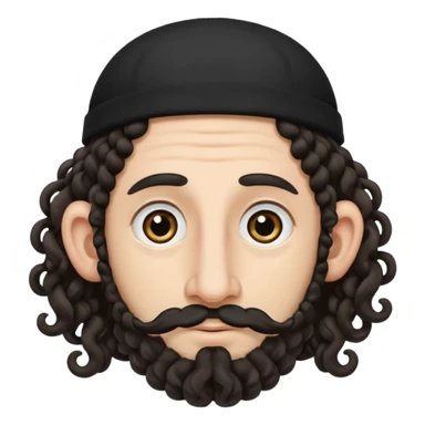 jewish jew man's face, wearing a tiny black kippah and 2 curly long hair strands near the ears, big nose, only face, no body, no mustache sticker
