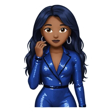 Normani from Fifth Harmony with long black hair, dark indigo sequin outfit sticker