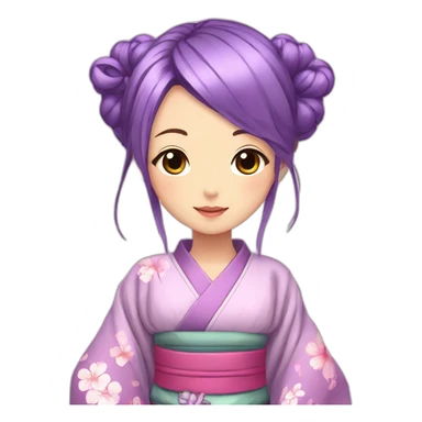 girl long purple and pink hair anime kimono and butterfly in head sticker