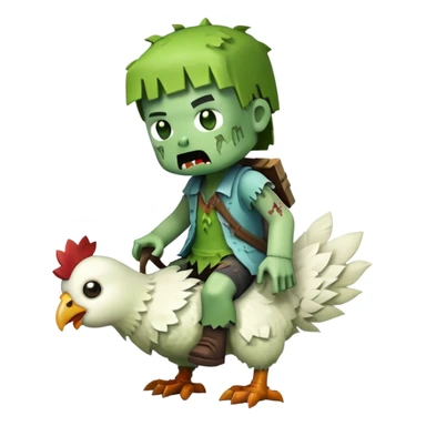 baby square Minecraft zombie on a tiny white chicken sticker