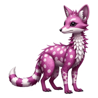 Feral Rare Fantasy   soft magenta fur with pearly-white polka dots and subtle shimmer  Vernid-Sergal-Genet-Trico-species by LiLaiRa, random markings, tufted tail, tufted ears, full body sticker