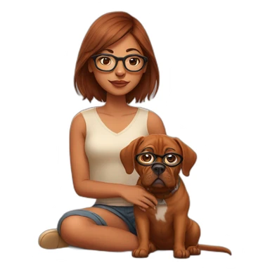 indian girl in specs with french mastiff on her lap sticker