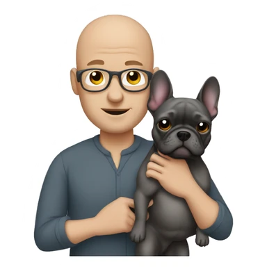 Bald man holding dark grey french bulldog  sticker