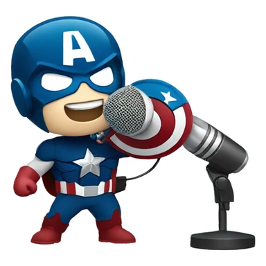 captain america singing with his mask on with a mic sticker