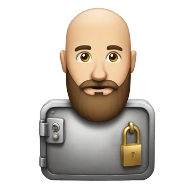 Large bald make with brown beard unlocking a safe sticker