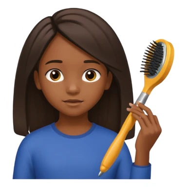 A black 12 yr old girl brushing her shoulder length hair sticker