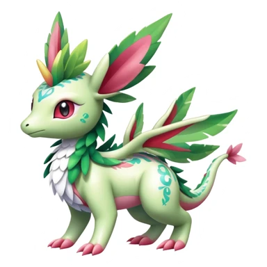 Shiny Exotic Cute Majestic Ethereal Sparkly Flygon-Sylveon-Shaymin-Meganium-Hybrid-Creature with white pattern-markings sticker