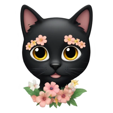 Black cat with flowers around the head  sticker