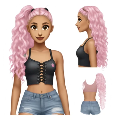 Ariana grande wearing a Shakira lace up croc top and short jeans and pink highlights  sticker