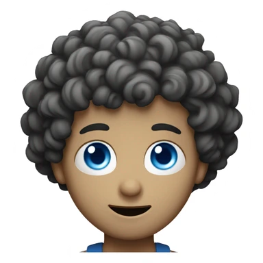 A curly-haired man shrugging with blue eyes and white skin sticker