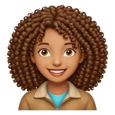 menina parda com cabelos cacheados sorrindo sticker