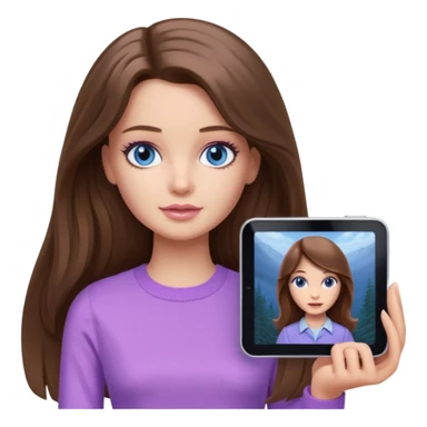 beautiful barbie girl with long brown hair, blue eyes and wearing light purple clothes watching stranger things on tv sticker
