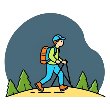 person hiking, cartoonish sticker style sticker
