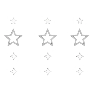 three star-shaped sparkles, each containing a different fabric pattern sticker