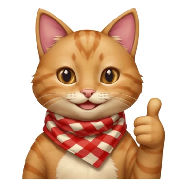 Cat smiling and giving thumbs up, wearing red Checkered Triangle scarf sticker