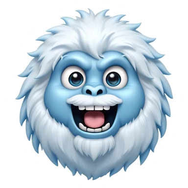 Cinematic Comical Yeti Portrait Emoji, with a cartoonishly exaggerated, fluffy figure in cool, frosty whites and icy blues, head tilted in an overly surprised expression with wide, comically sparkling eyes and a quirky, open-mouthed grin, simplified yet hilariously detailed, glowing with a soft frosty outline capturing the meme-worthy fun of a yeti in playful shock! sticker