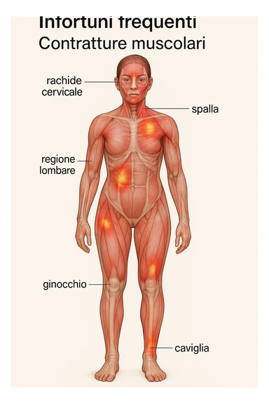 donna con infortuni e contratture frequenti in 3D immagine medica in italiano  sticker