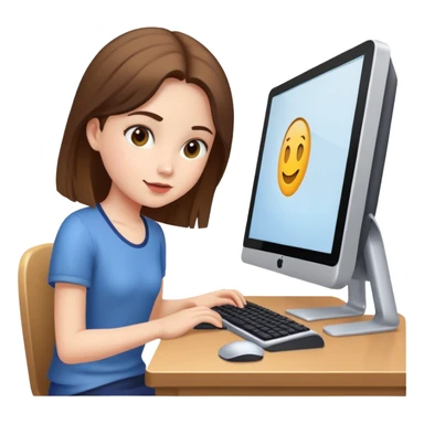 Girl using desktop computer sticker