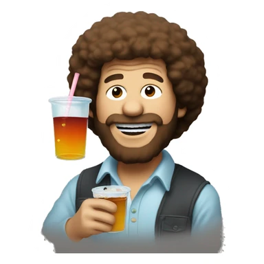 bob ross drinking boba sticker