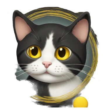 A fancy 'W' in a black circle background with a cute yellow blob cat peeking out from behind it. The front of field is the W in the circle. The cat is just a cartoon face stickingout. sticker