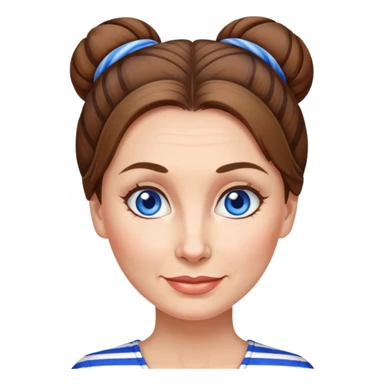 Pretty 50-year-old woman with blue and white striped miniskirt brown hair in bun blue eyes sticker