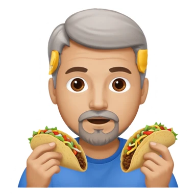 White man, blue eyes, brown gray hair, gray goatee, eating a taco sticker