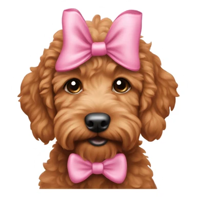 Red goldendoodle puppy pink bow on head sticker