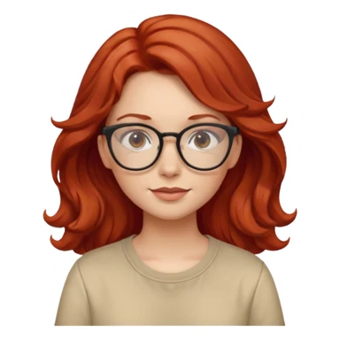 girl wear glasses, wavy red hair, beige shirt sticker