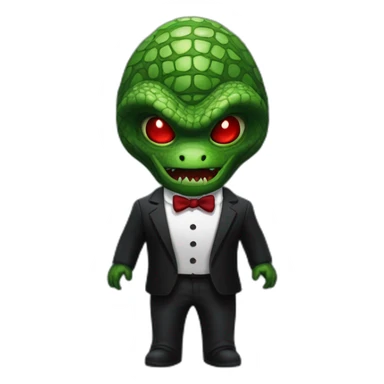 reptiloid in a black suite with red laser eyes sticker