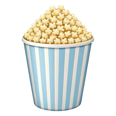 Popcorn in a pale blue popcorn bucket with stripes sticker