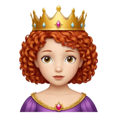 girl kid, Princess with short curly red hair, small crown sticker