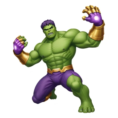Hulk fighting Thanos, green superhero versus purple villain with infinity gauntlet sticker
