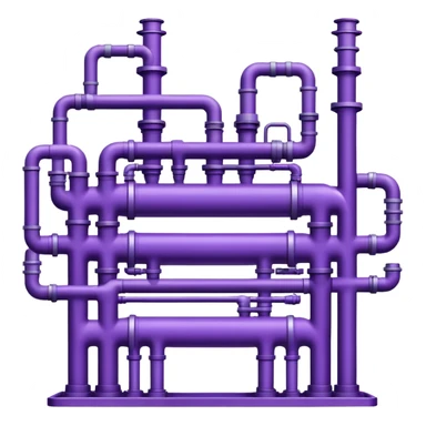 An emoji of a minimalistic industrial factory in purple and violet tones, with pipes, sticker