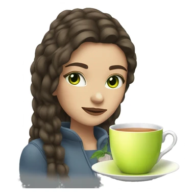 Girl sipping tea with brunette hair and green eyes  sticker