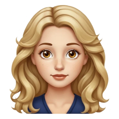 creative women with long dark Blond with highlights wavy hair white women, oval shape face hazel eyes long lashes freckles on the nose high cheek bones sticker