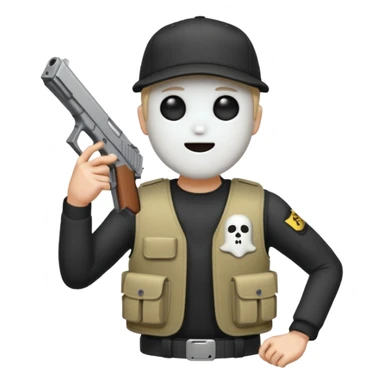 Emoji de fantasmita con una Glock 17 en la mano izquierda, con gorra y un chaleco antibalas  sticker