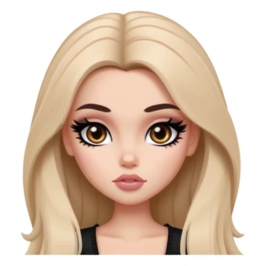  long hair, pale skin, dark brown eyes, pretty bratz baddie, black eyeliner, blush sticker