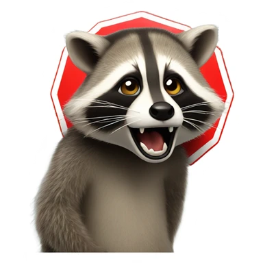 Raccoon eating a stop sign sticker