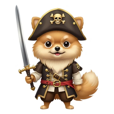Dangerous handsome Pomeranian pirate holds a sword sticker