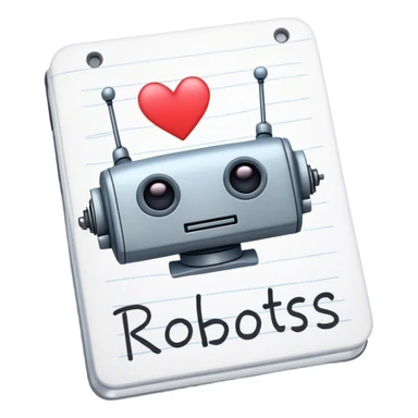 a note with "I love robots" text sticker