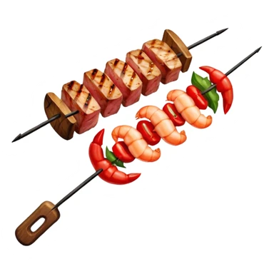Shrimp, bell peppers, steak on a skewer sticker