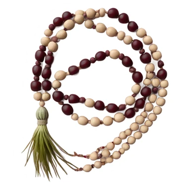 Beige mala beads with burgundy teasel  sticker