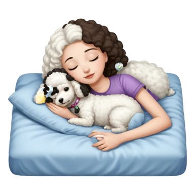 Girl sleeping with white poodle on a bed  sticker