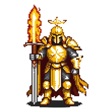 Emperor of Mankind from Warhammer 40K with golden armor and a large flaming sword sticker