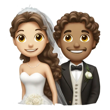 happy bride with long brown hair and groom with brown curly hair sticker