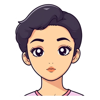 A girl with black hair with BIG eyebrows  sticker