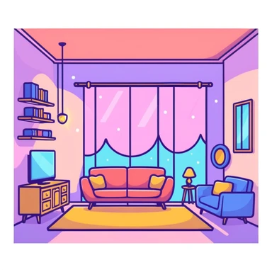 cozy room with furniture and magical sparkles floating above the furniture sticker